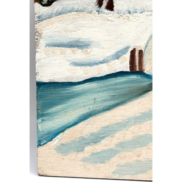Winter Scene Painting Hand Painted Original Acrylic Rough Wood Raw Edge Signed - Picture 5 of 11